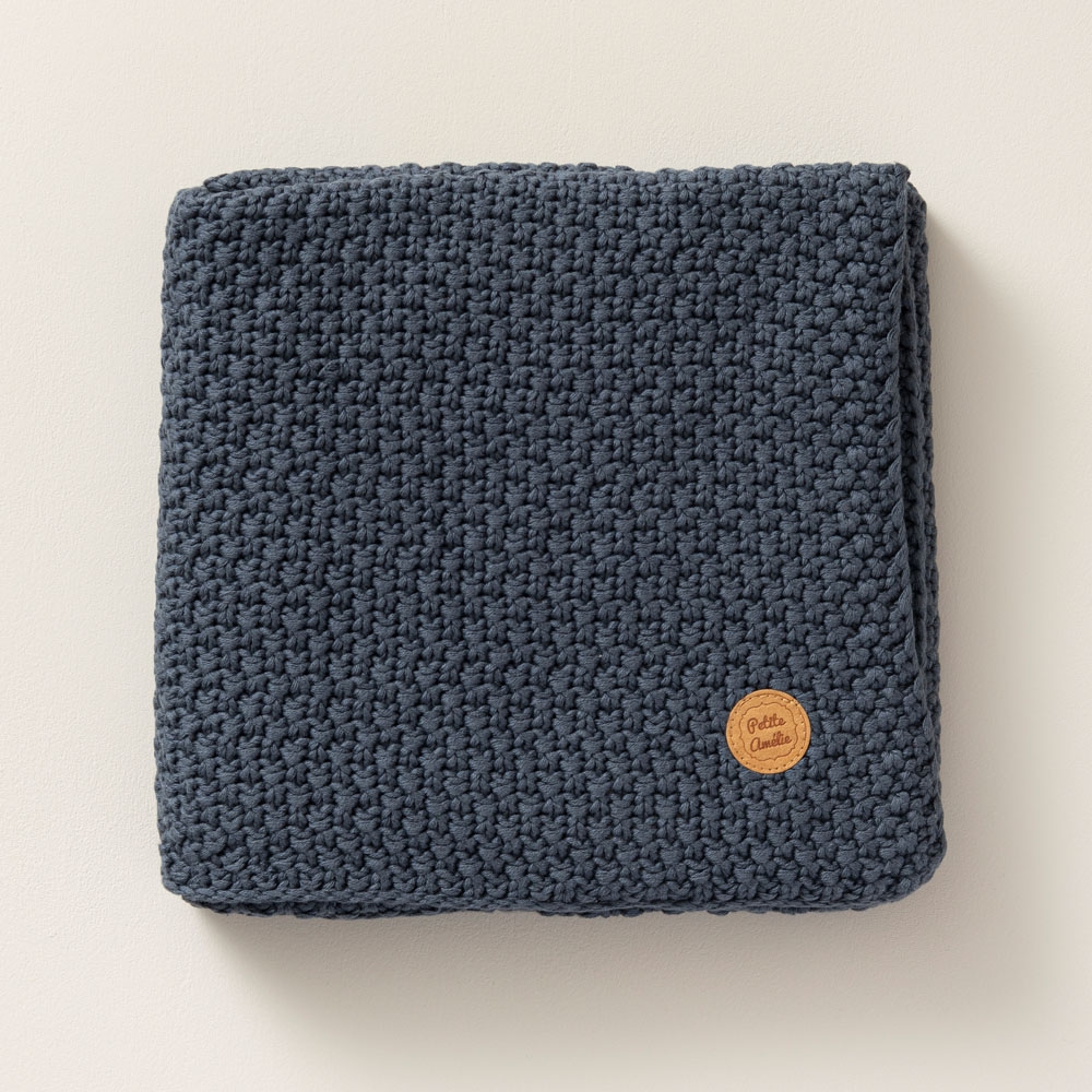 Toddler Blanket Knitted Cotton | 150x100 cm | Navy Blue