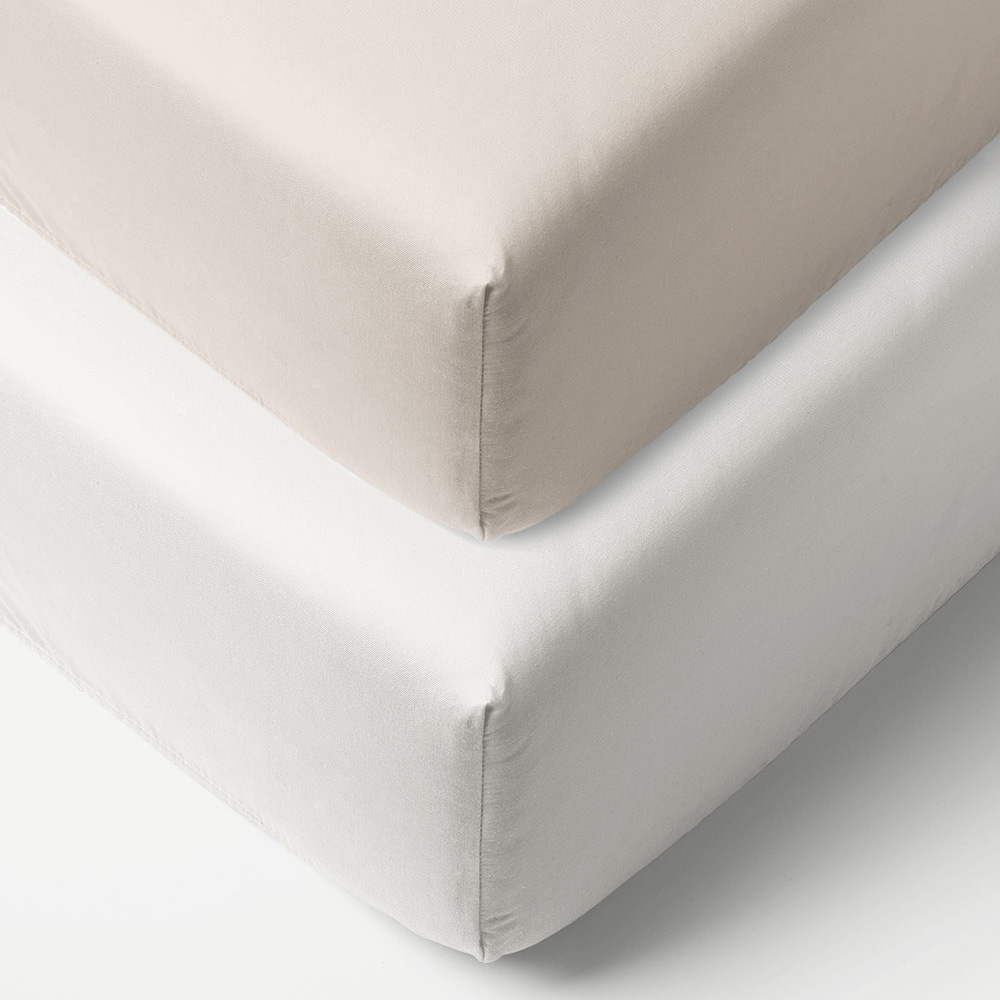 2-pack Jersey fitted sheet 40/45x90 cm| White and light taupe
