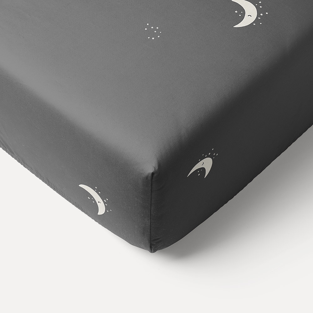 Moon and Stars Charcoal Grey Fitted Sheet «Lune» 60x120cm
