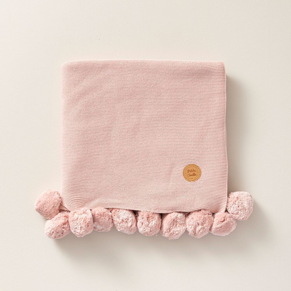 White pom pom baby cheap blanket