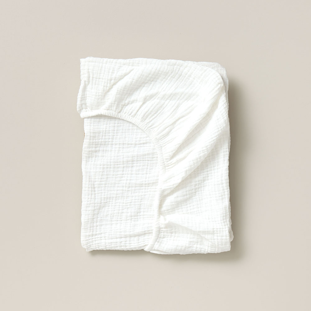 FITTED SHEET 40/45 X 90 CM MUSLIN | 100% ORGANIC COTTON | WHITE