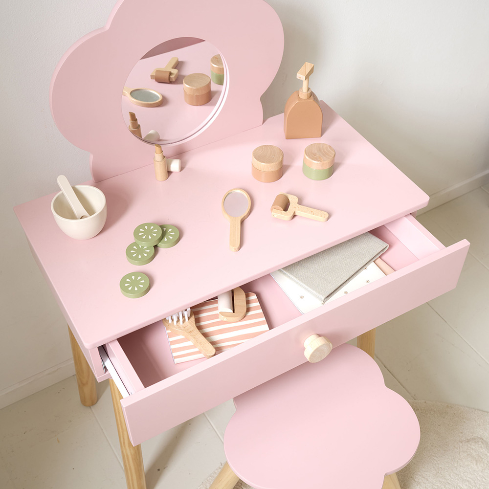 Kids Wooden Dressing Table with Mirror Pink ✔️ Petite Amélie