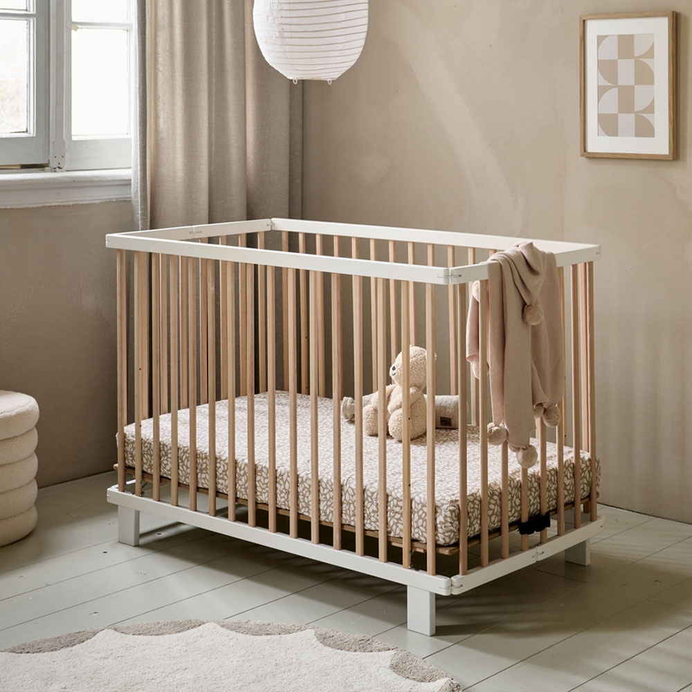 COT BED «ORIGAMI» | 60 X 120 CM | FOLDABLE | WHITE + NATURAL