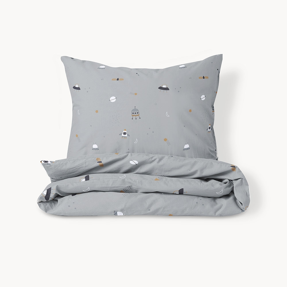 Grey duvet cover 140x200cm stars and rockets ️ Petite Amélie