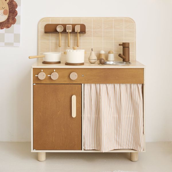 Wooden play kitchen «Noyer» | Incl. 12-piece accessory set | Brown