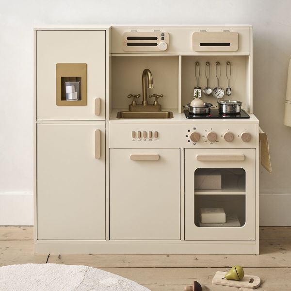 Wooden play kitchen XL «Noisette» | incl. 7-piece accessory set | Beige