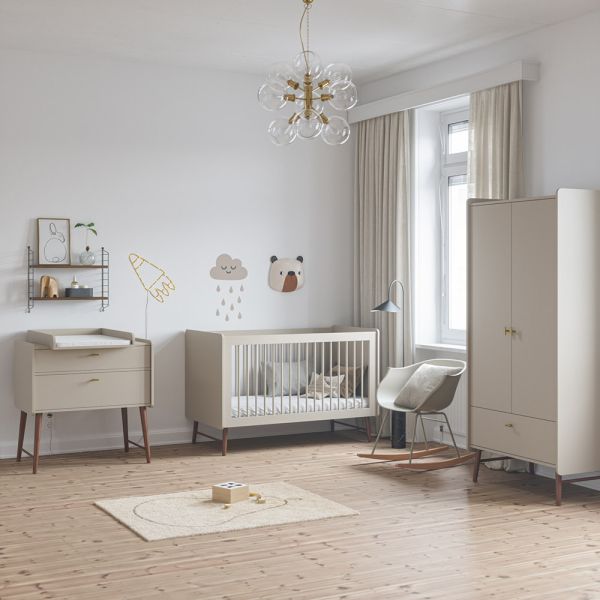 Nursery furniture set with convertible cot bed, kids wardrobe and baby changing table in oatmeal from Petite Amélie