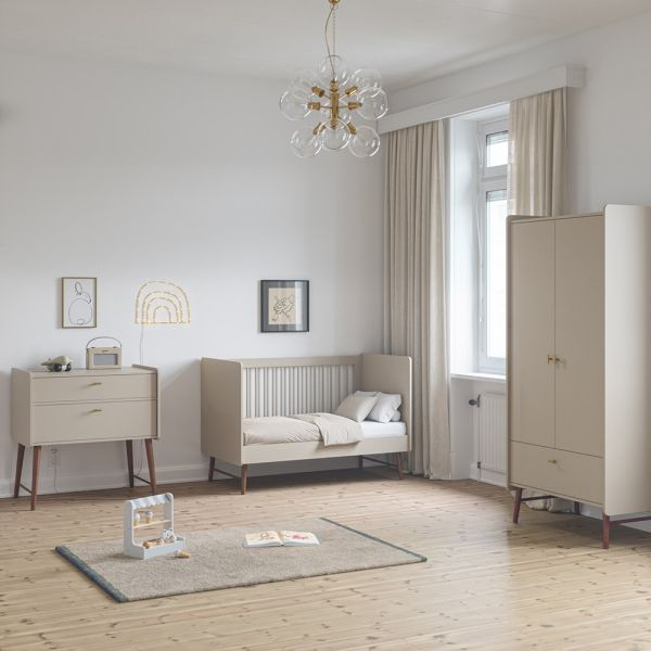 Nursery furniture set with convertible cot bed, kids wardrobe and baby changing table in oatmeal from Petite Amélie