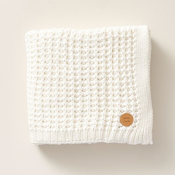 100x150cm knitted white baby blanket petite amelie