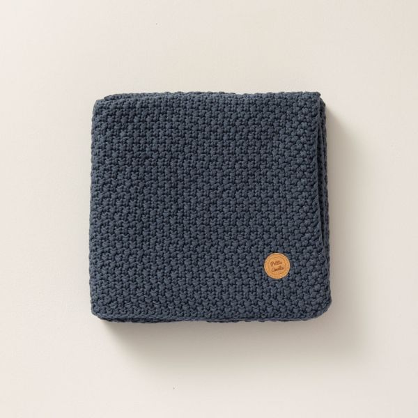 100x80cm organic knitted blanket for nursery navy petite amelie
