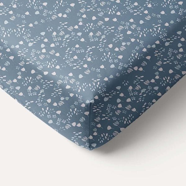 Blue Fitted Sheet with dainty floral print «Champêtre» 60x120cm