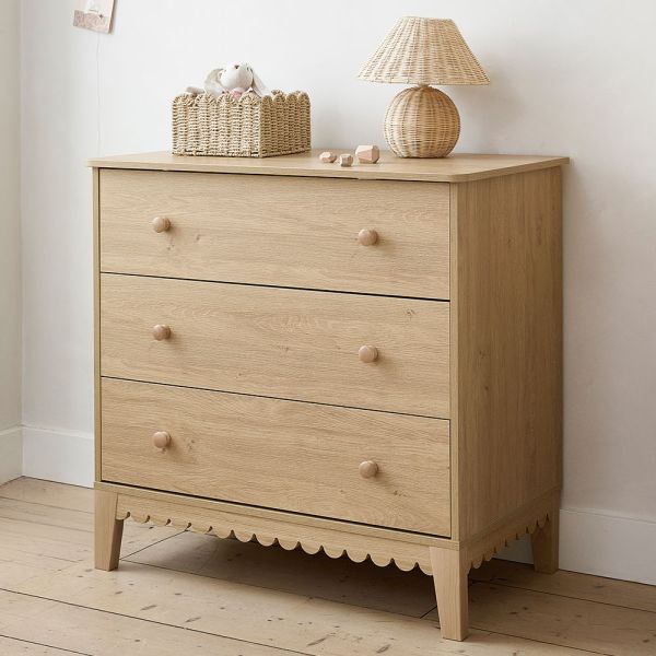 3 drawer dresser in canelle nursery style with natural tones from Petite Amélie
