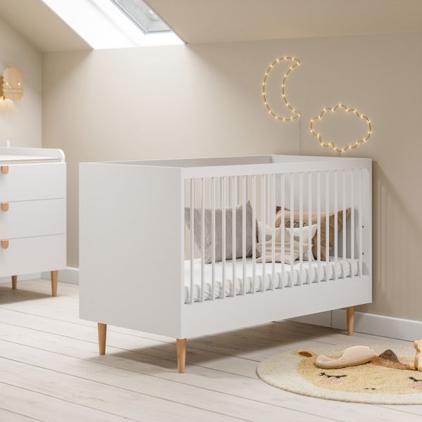 Cot bed that converts to a toddler bed 70x140cm from wood in white from Petite Amélie