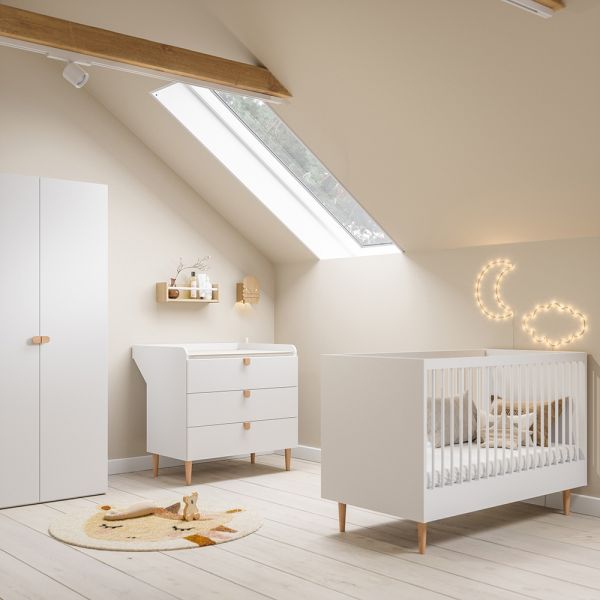 Nursery furniture set with convertible cot bed, kids wardrobe and baby changing table in white from Petite Amélie