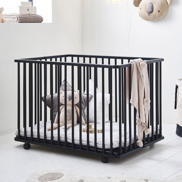 baby play pen black wooden 100x74 petite amelie 1