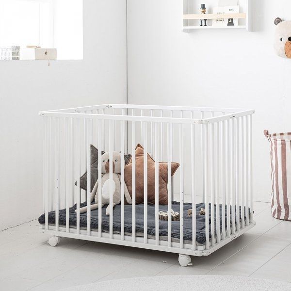 Foldable Wooden Baby Playpen "zèbre" 100x75 | White
