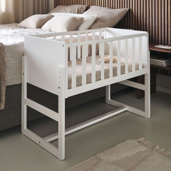 Bedside crib for baby wooden side cot for beds in white wood from Petite Amélie