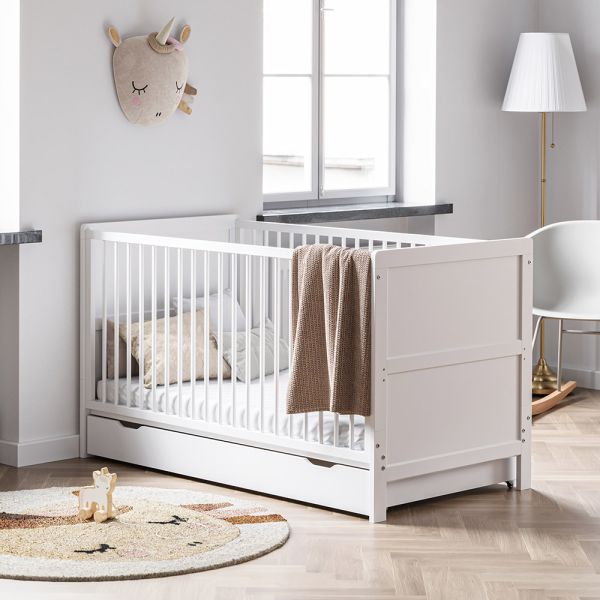 Cot bed that converts to a toddler bed 70x140cm from wood in white from Petite Amélie