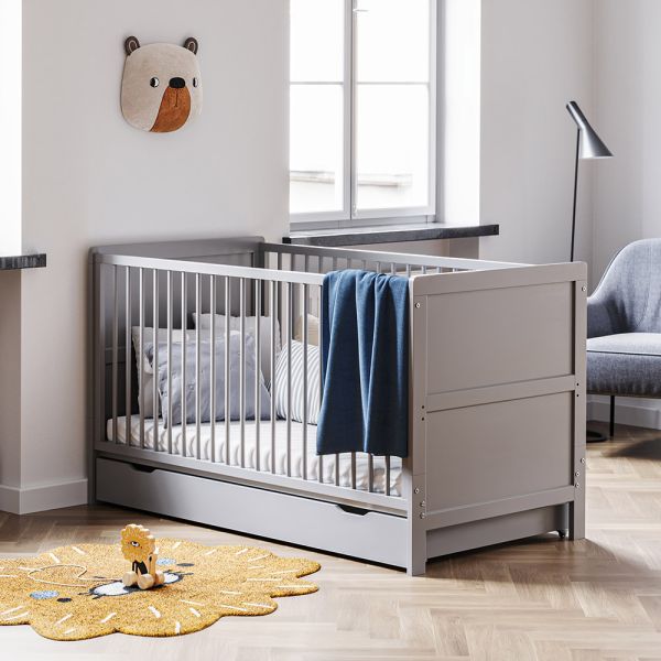 Grey cot bed with drawer on sale
