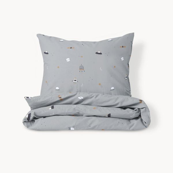 cot bed duvet cover toddler grey space 120x150 Petite Amélie