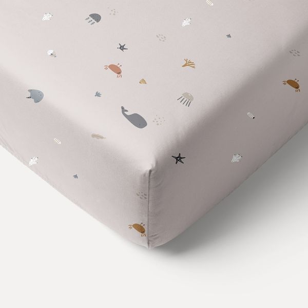 cot fitted sheets 160x80 sea life print beige Petite Amélie