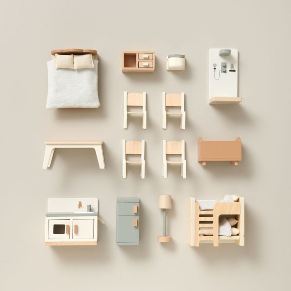 Doll house furniture 14 piece set in white and pastel blue made from wood Campagne from Petite Amélie