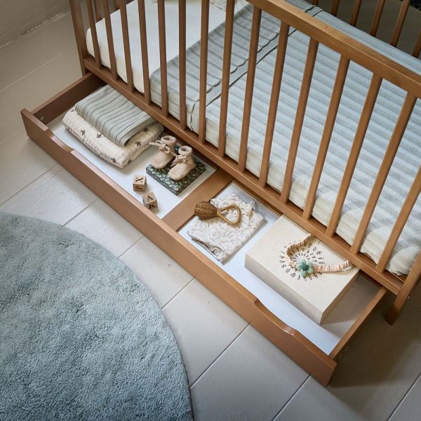 Kids storage for baby bed 60x120 cm made from wood in walnut from Petite Amélie