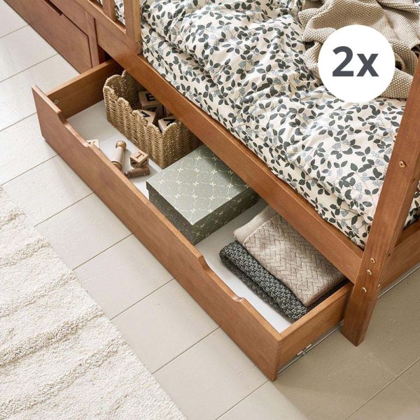 SET OF 2 UNDER BED DRAWERS FOR SINGLE HOUSE BED AND «MILO» BED (90 X 200 CM) | WALNUT