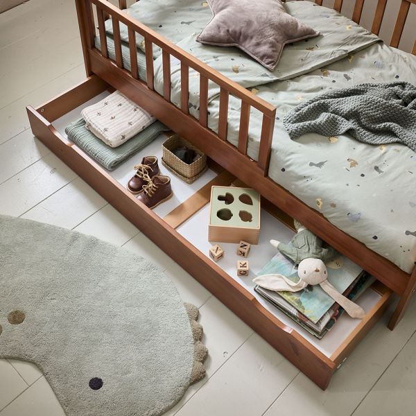 Kids storage for toddler bed 140x70 cm made from wood in walnut from Petite Amélie