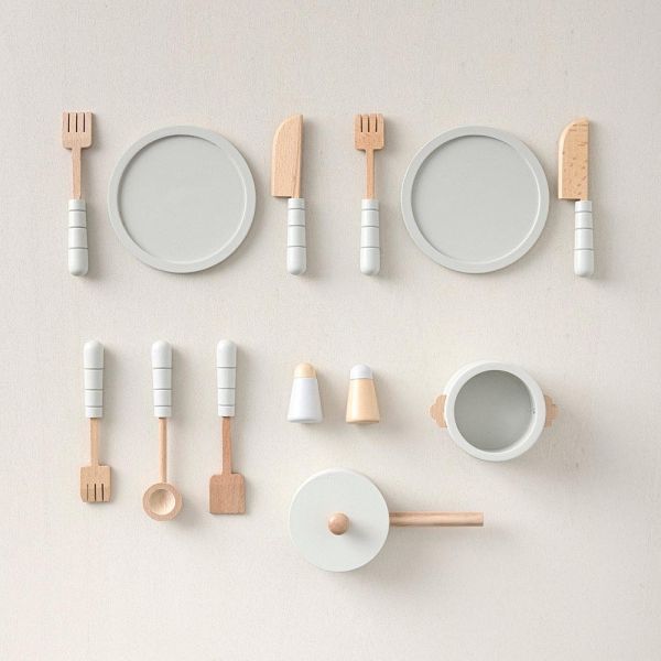 grey wooden play toy dinner set from Petite Amélie