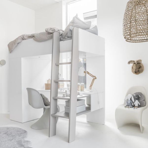 High sleeper with desk and wardrobe «Ombre»