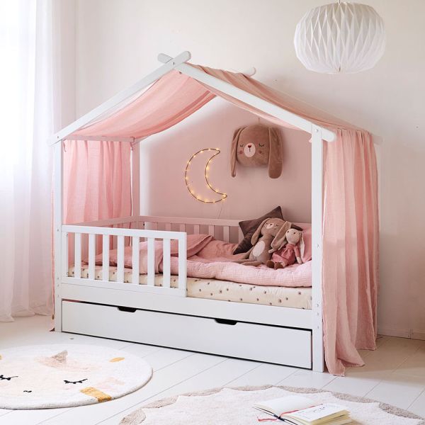CURTAIN FOR HOUSE BED «MAISON» | 80 X 160 CM | MUSLIN COTTON | PINK