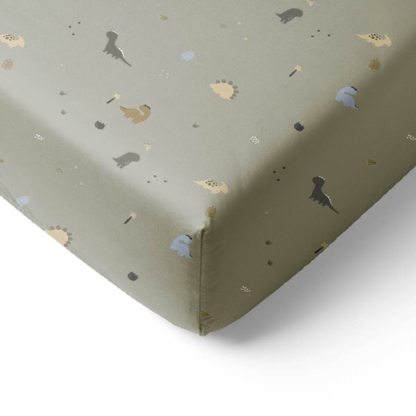 COT FITTED SHEET 60 x 120 CM «DINO» | GREY-GREEN