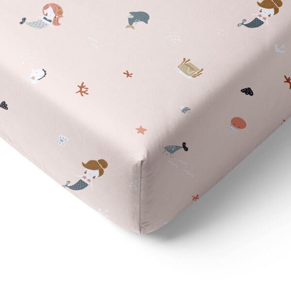 JUNIOR BED FITTED SHEET 80x160 CM «MERMAIDS» | LIGHT DUSTY PINK