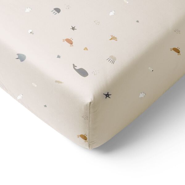JUNIOR BED FITTED SHEET 80x160 CM «SEA LIFE» | BEIGE-SAND