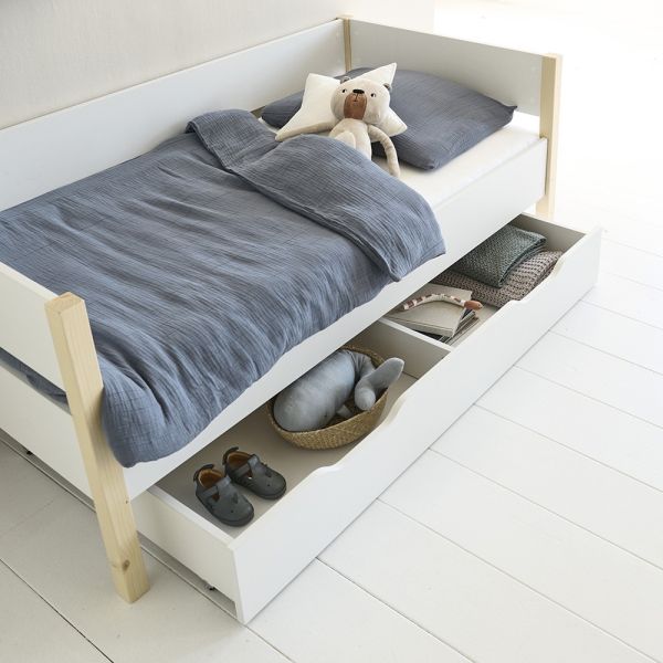 Kids bed with storage lune white wood petite amelie
