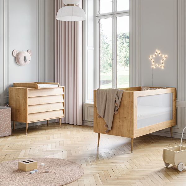 NURSERY FURNITURE «Bosque» 2-PIECE SET | COT BED + DRESSER NATURAL