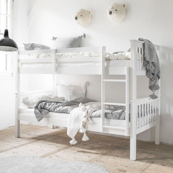 kids doble bunk bed with ladder white