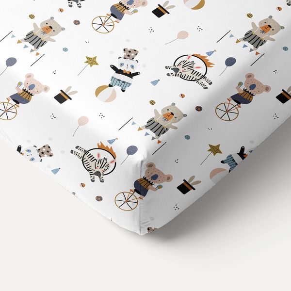 Toddler bed fitted sheet «Circus» 70x140cm GOTS | white