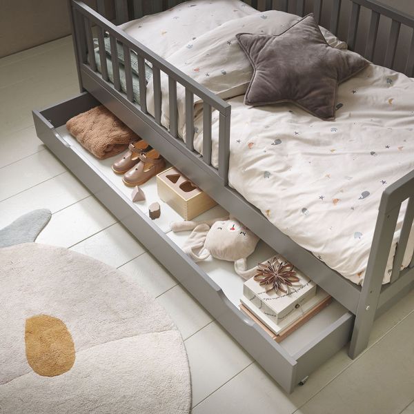 Kids storage in grey for toddler bed 140x70 cm made from wood from Petite Amélie