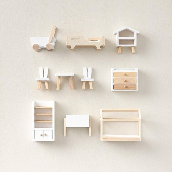 kidsroom dollhouse furniture set in natural wooden from Petite Amélie