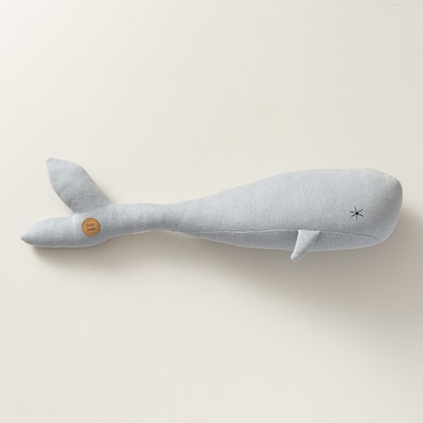 knitted baby blue grey whale cuddly toy from Petite Amélie