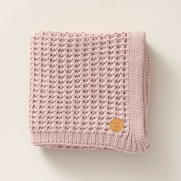 knitted pink 100x150cm baby blanket petite amelie