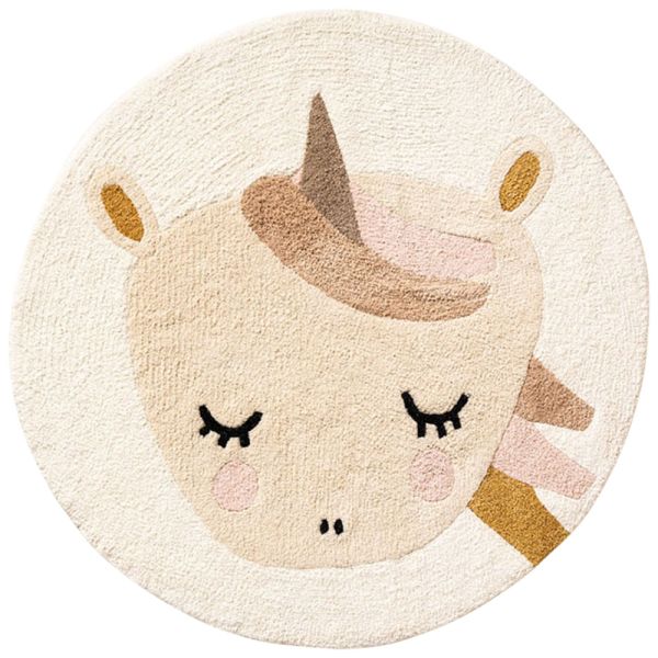 light pink round unicorn rug for kids room from Petite Amélie