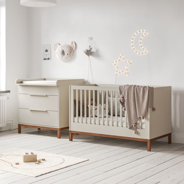 Nursery furniture set with cot bed and baby changing table in oatmeal from Petite Amélie