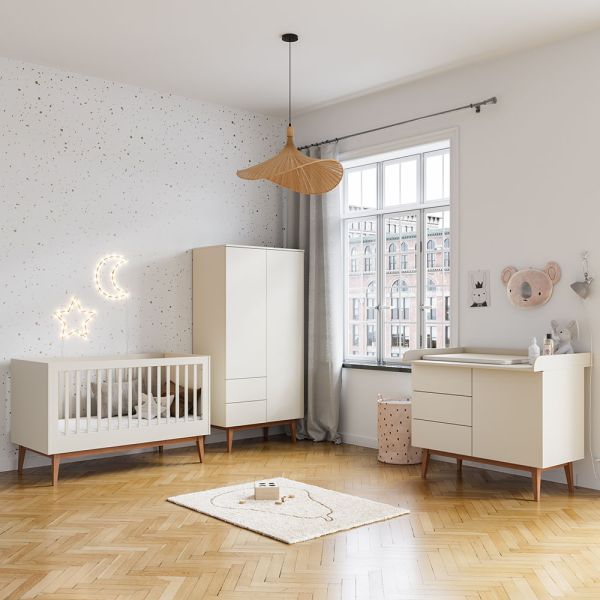 Nursery furniture set in wooden oatmeal with three pieces from the Amande collection from Petite Amélie