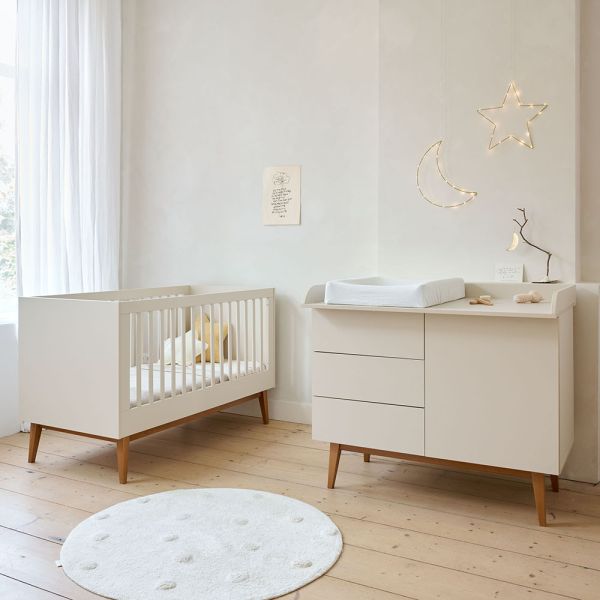 CONVERTIBLE BABY ROOM «AMANDE» 2-PIECE | CONVERTIBLE COT BED AND CHEST OF DRAWERS | OATMEAL