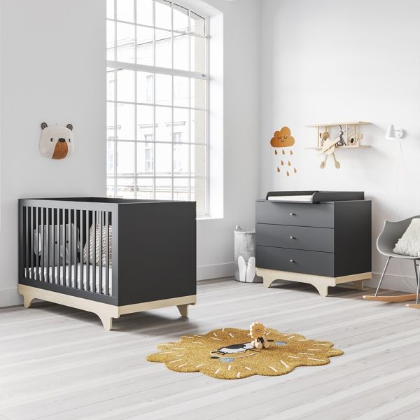 Nursery Furniture set «Playwood» 2-piece Charcoal grey | Cot and baby dresser