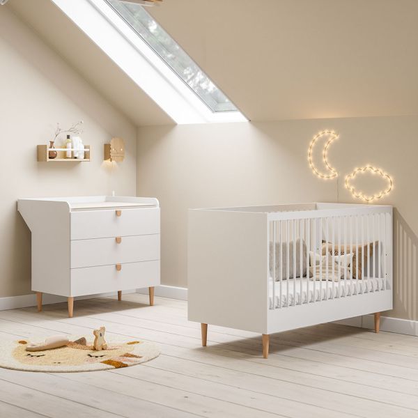 Nursery furniture set with convertible cot bed and baby changing table in white from Petite Amélie