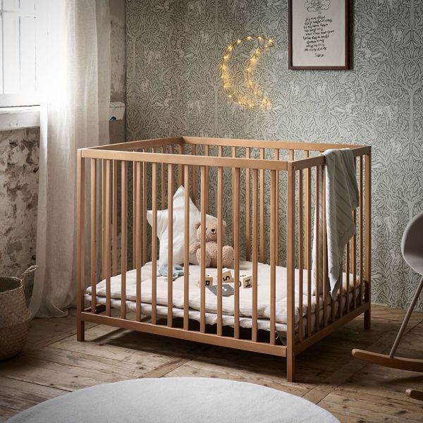 Playpen baby wooden adjustable height walnut Petite Amelie